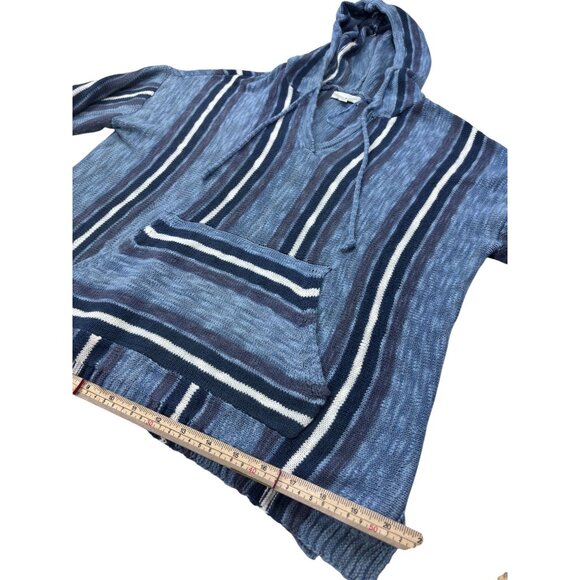 Lucky Brand Blue Striped Baja Hoodie M/M Cotton Blend Pullover With Front Pocket - Picture 11 of 11